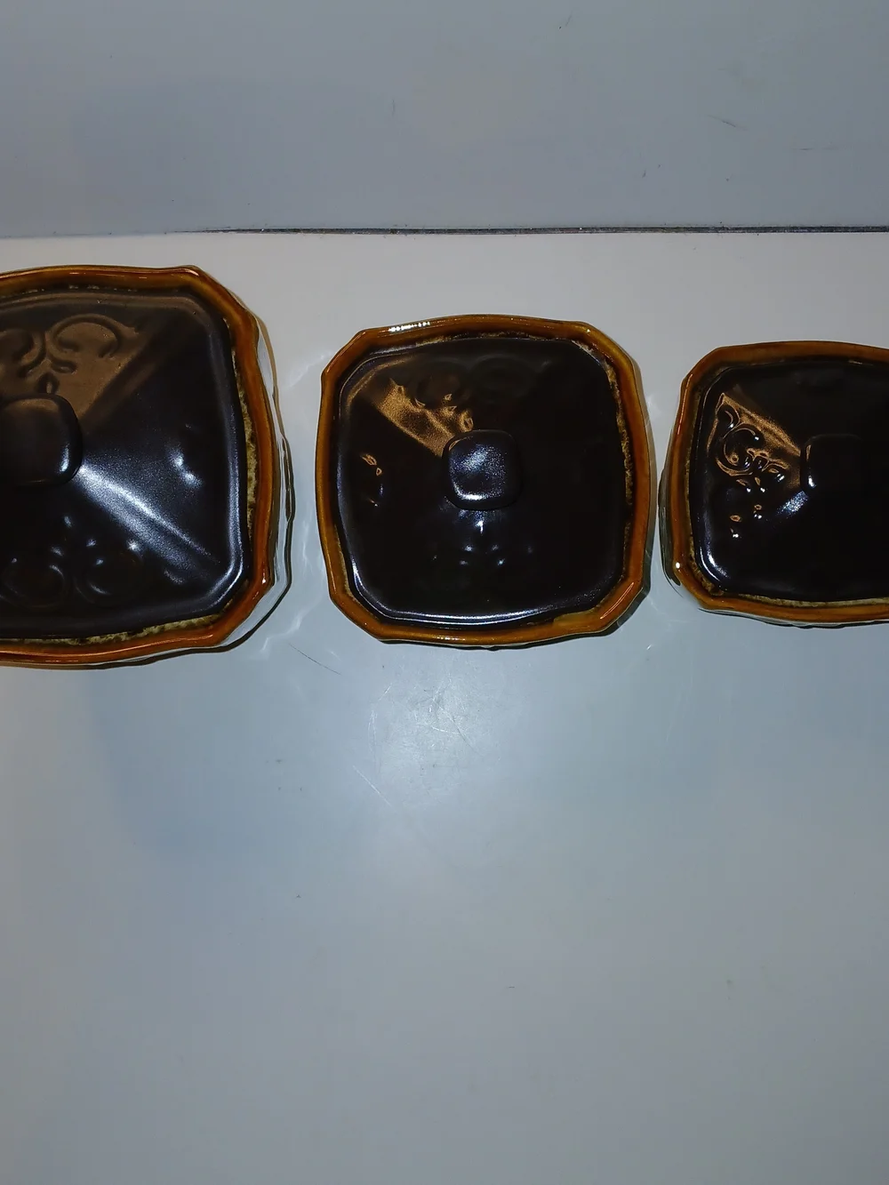Vintage-Style Ceramic Kitchen Canister Set in Brown with Black Lids